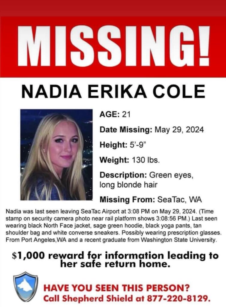 Nadia Cole Missing: 21-year-old last seen near SeaTac airport in Washington State